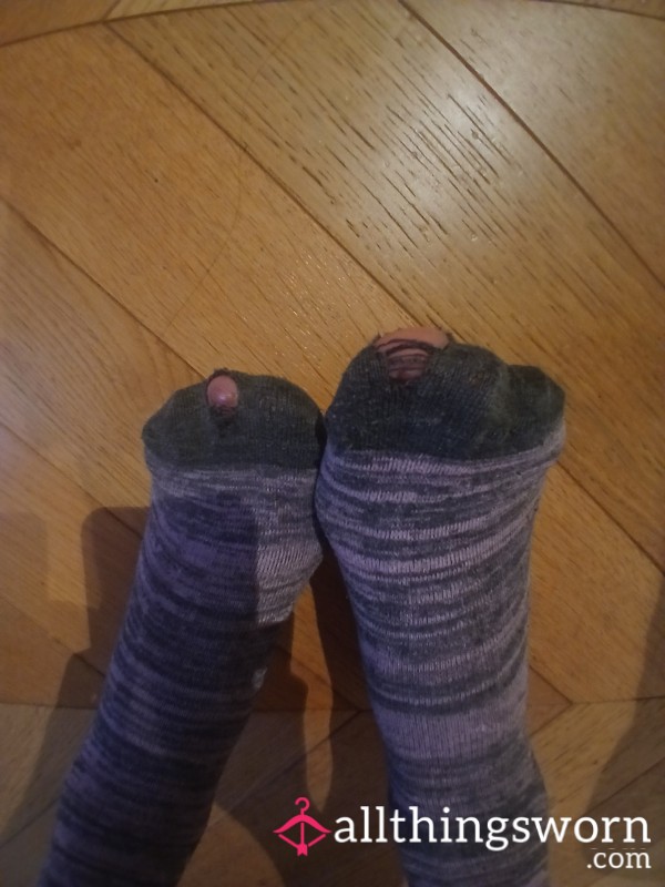 Worn And Torn, Pink And Grey Long Socks