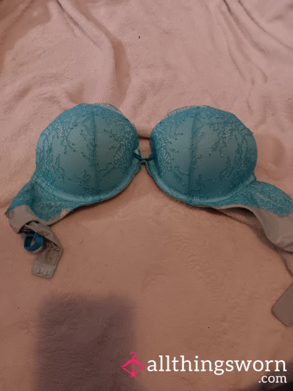 Worn Aqua Lace Victoria’s Secret Bra – Delicate, Dreamy, & Drenched In Scent