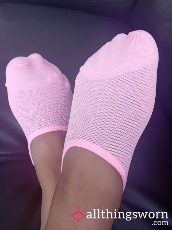 Worn Baby Pink Mesh Socks – Soft, Feminine & Addictive (UK Size 7)