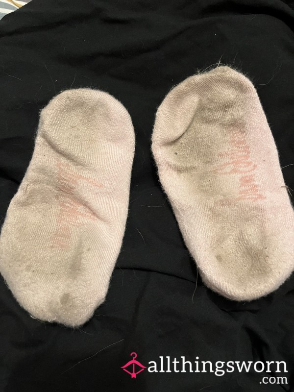 Worn Baby Pink Trainer Socks