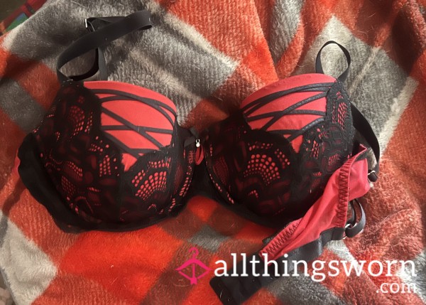 Worn Black And Red Bra
