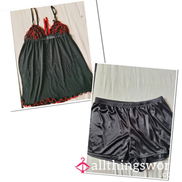 Black And Red Barely There Baby Doll Nightie With Silky Feel Shorts
