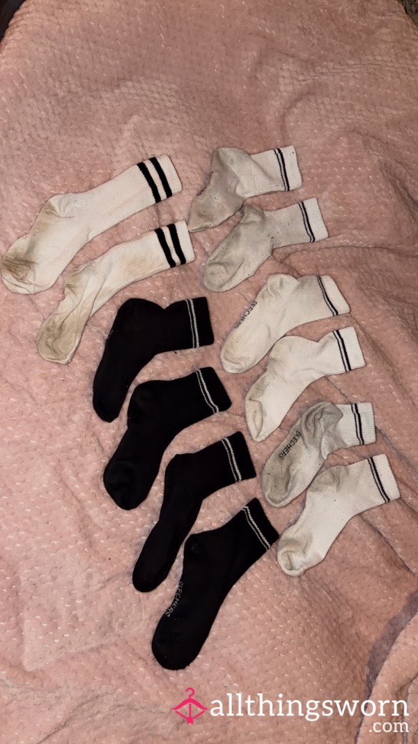 Worn Black And White Socks