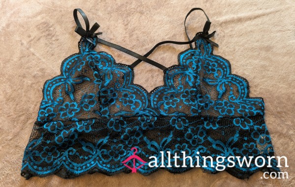 Worn Black & Blue Lace Bralette