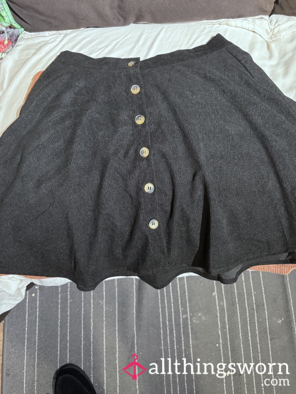 Worn Black Bu*ton-Front Sk*ter Skirt – Soft, Scented, And Sinfully Cute