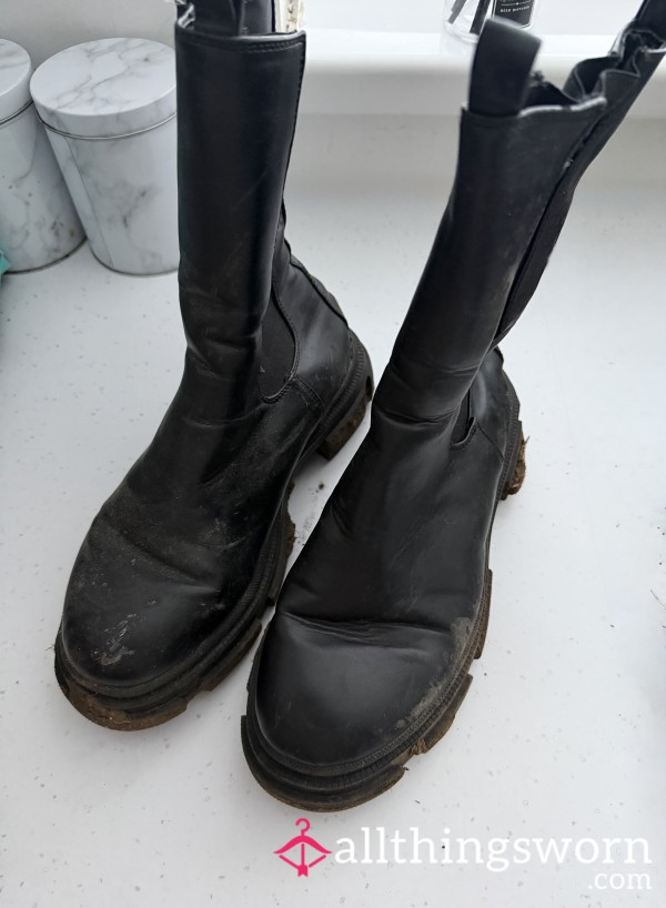 Worn Black Chunky Boots