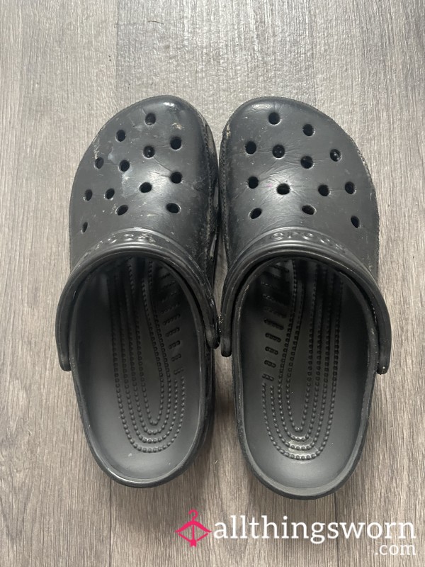 Worn Black Crocs
