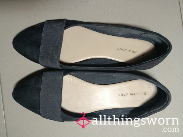 Worn Black Flat Shoes - NEW LOOK (Size 42)