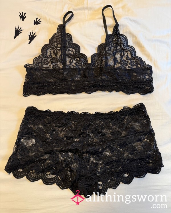 Worn Black Flor*l Lace Mini Tank And Boy Short Set, XXL