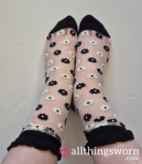 Worn Black Flower Socks