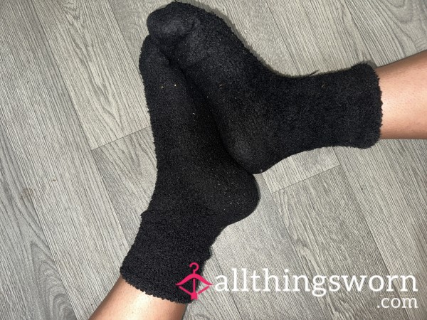 Worn Black Fluffy Socks