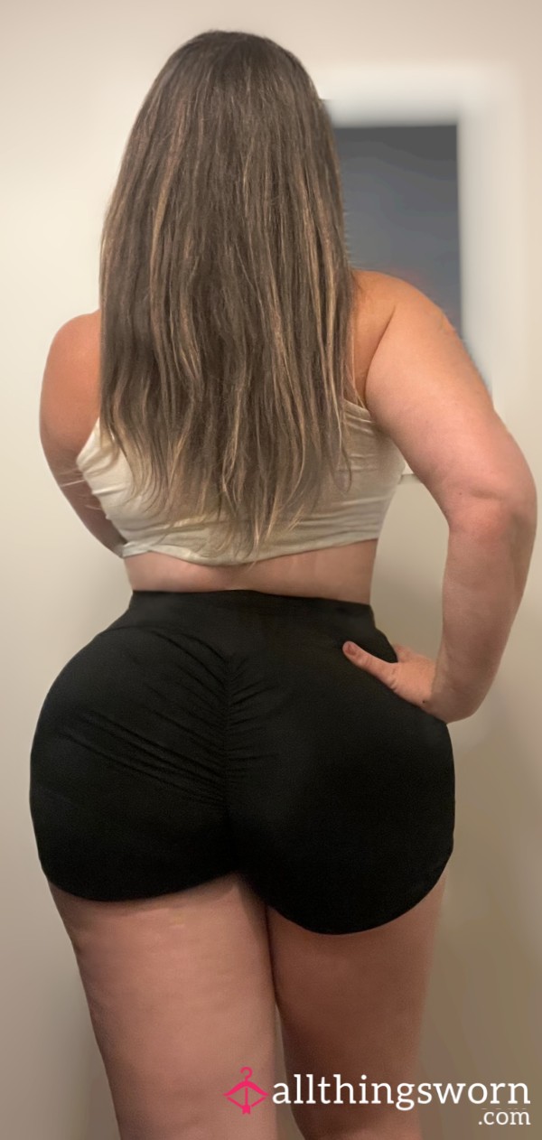 🍑 Worn Black Gym Workout Spandex Stretchy Shorts 🍑