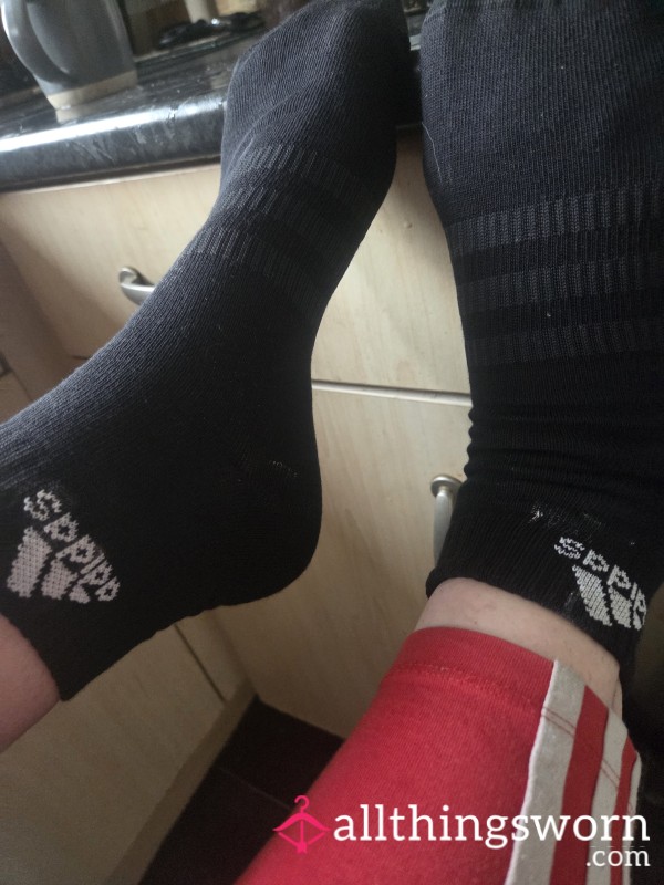 Worn Black Just Above The Ankle Socks- Really Sweaty!
