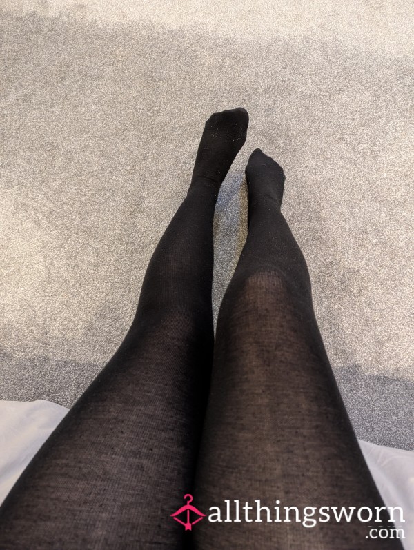 Worn Black Knitted Tights