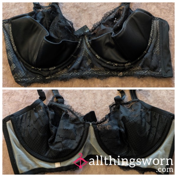 Worn Black Lace Bra - 38D