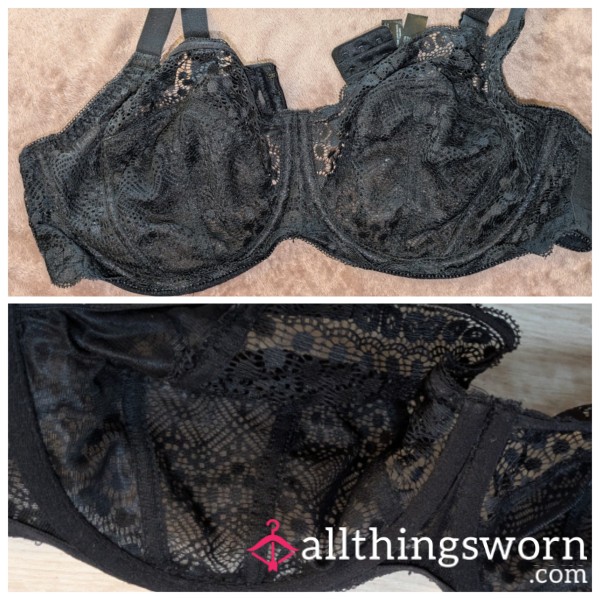 Worn Black Lace Bra - 38D