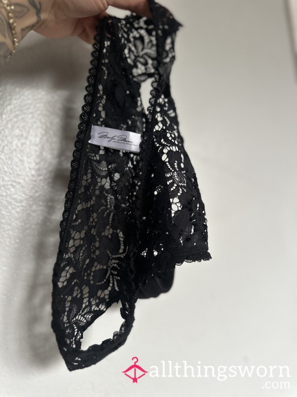 Worn Black Lace Cheeky Panties – Size M