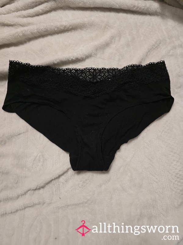 Worn Black Lace Cotton Panties