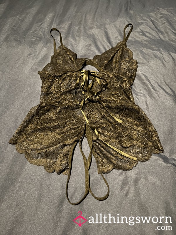 Well Worn, Black Lace Crotchless Bodysuit