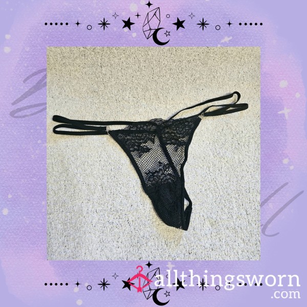 💖 Worn Black Lace G-String 💖