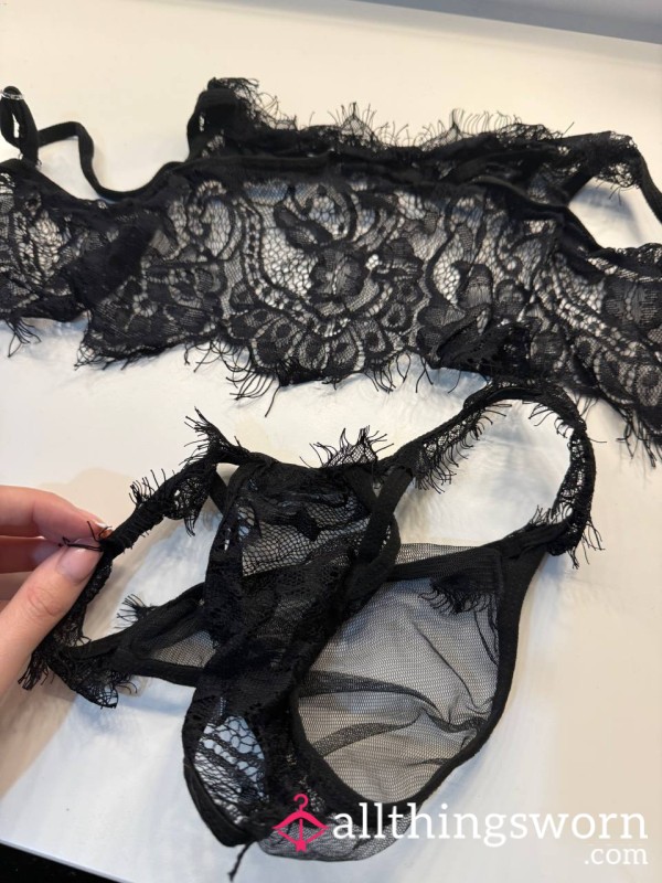 Worn Black Lace Lingerie Set