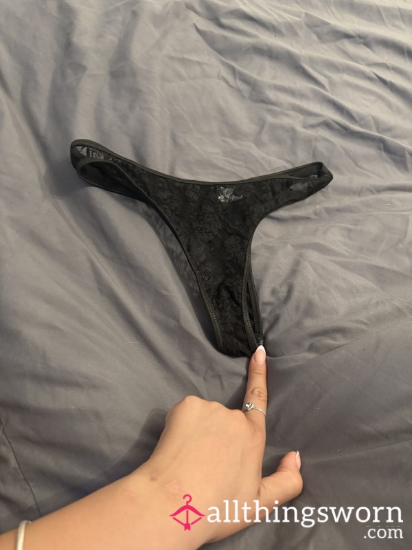 🖤 Worn Black Lace Mesh Thong – Freshly Worn & Ready To Ship 🖤