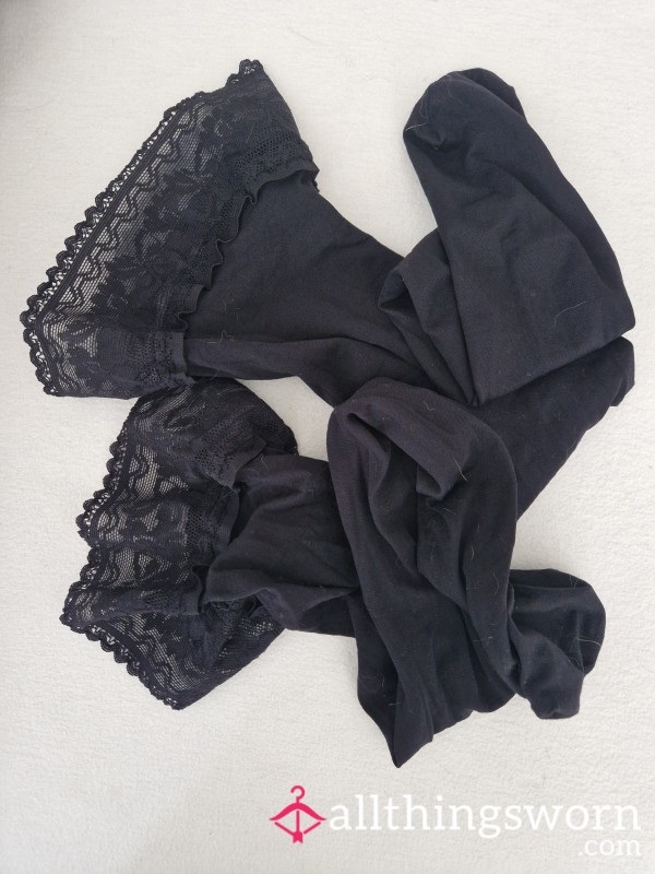 Worn Black Lace Stockings