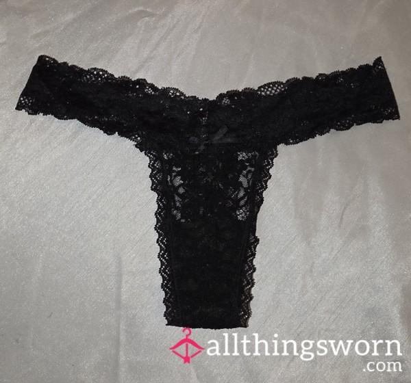 Worn Black Lace Thong 🖤
