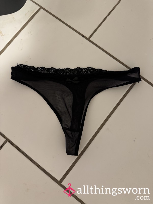 Worn Black Lace Thong