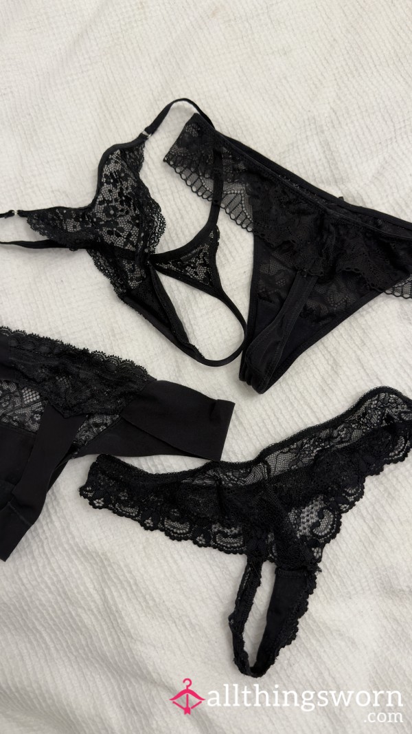 Worn Black Lace Thong