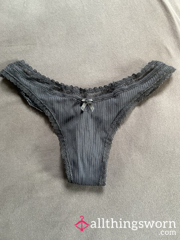 Worn Black Lace Thong