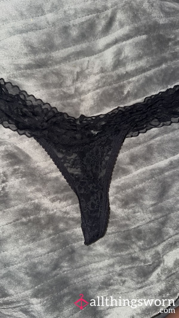 Worn Black Lace Thong 💋 Soft Lace | Custom Wear Available