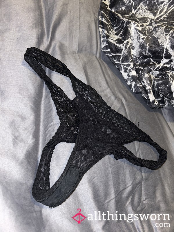 Worn Black Laced Thong Sweating And Very Fragranced
