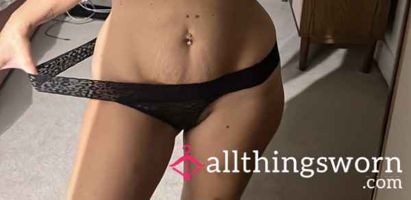 Worn Black Lacy Thong