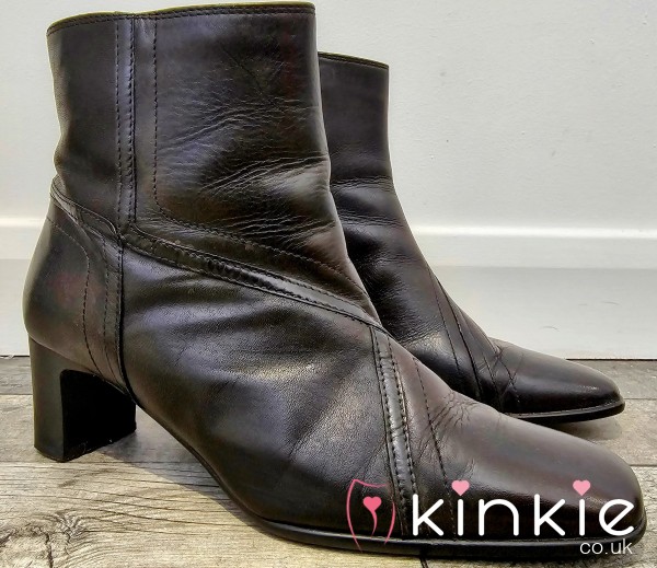 Worn Black Leather Ankle Boot With Heels For You Foot Fetish Lovers - Nice Smell From My Sweaty Feet