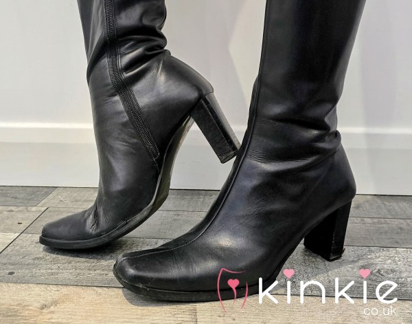 Worn Black Leather Boot With Heels For You Foot Fetish Lovers - Nice Smell From My Sweaty Feet
