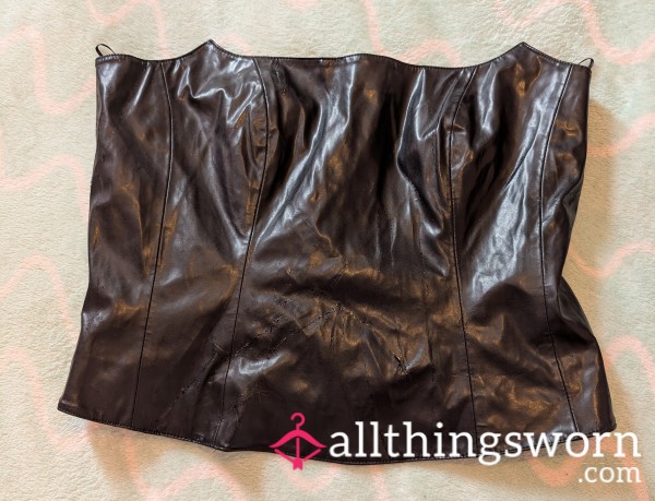 Worn Black Leather Look Corset – Dirty, Damaged, & Full Of Sin