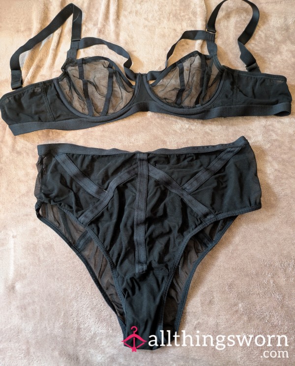 Worn Black Mesh Bra And Panties - 24 Hours Wear Included