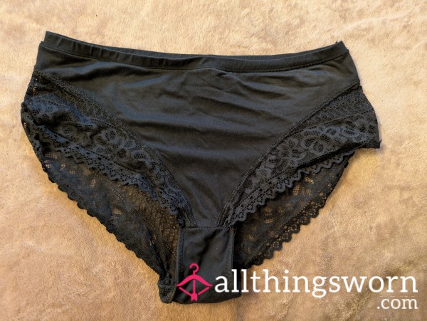 Worn Black Panties With Frill Trim - 24 Hours Wear Included