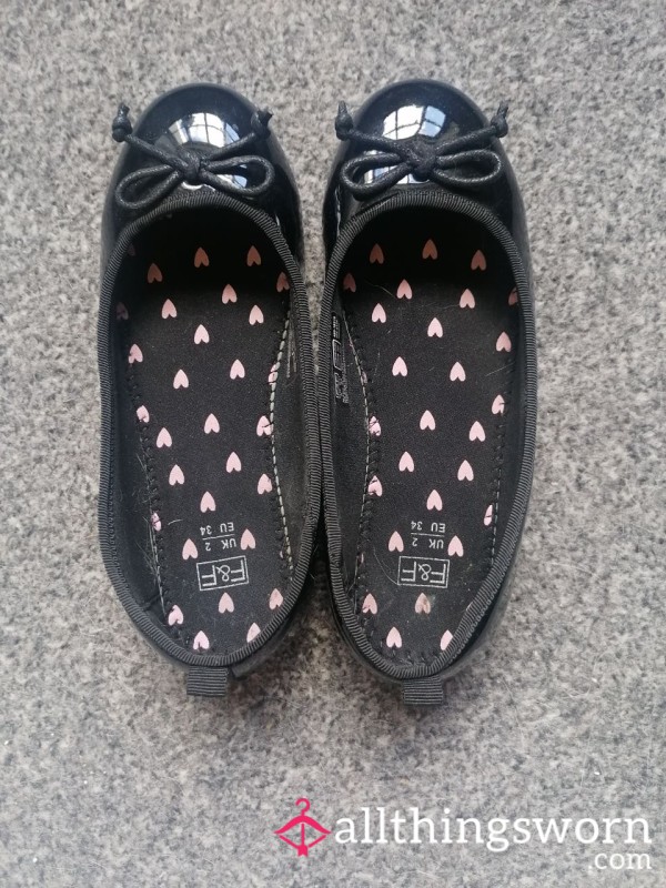 Worn Black Patent Flats