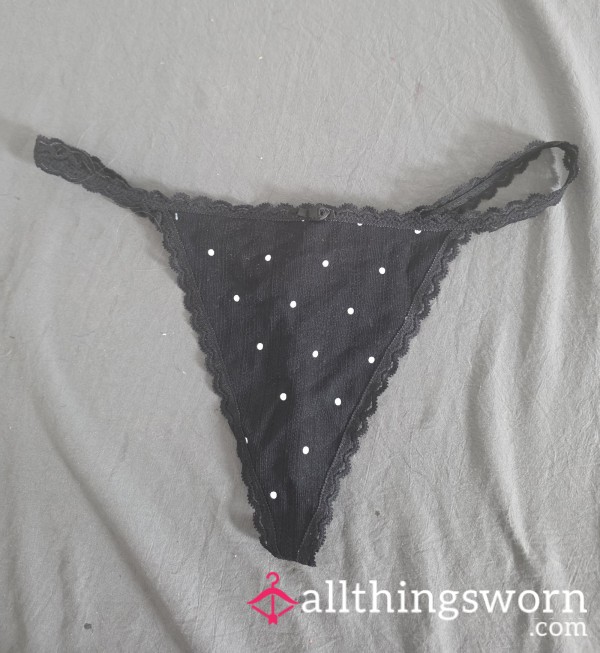 Worn Black Polka Dot Thong