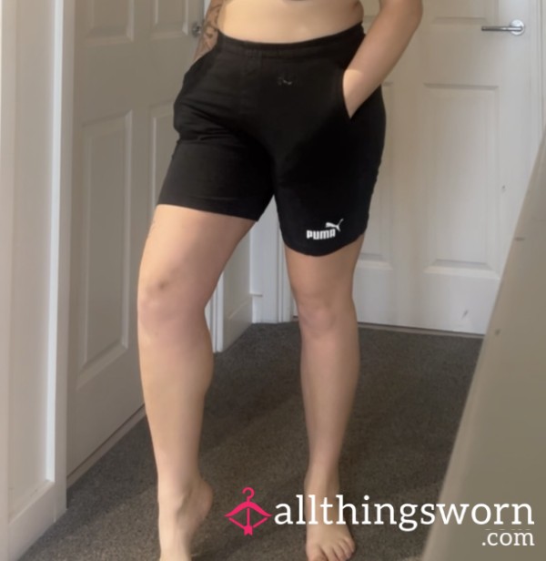 Worn Black Puma Shorts / Gym Shorts. Worn But Lots Of Life Left. / Sweaty Gym Wear. Size 12. 📦 UK Delivery Included. 🌍 International Shipping Available. 📸 Photo Set Included 🔥