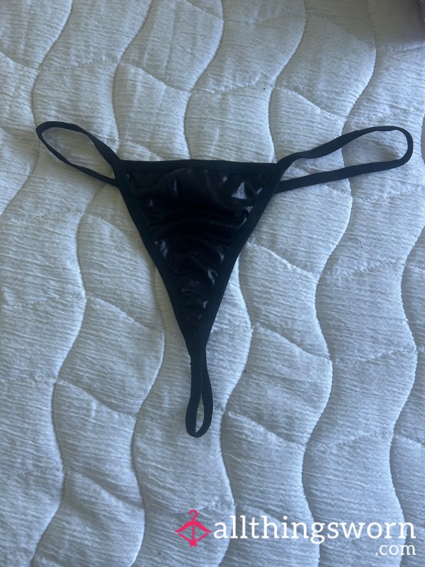 Worn Black PVC/PU Leather G-String
