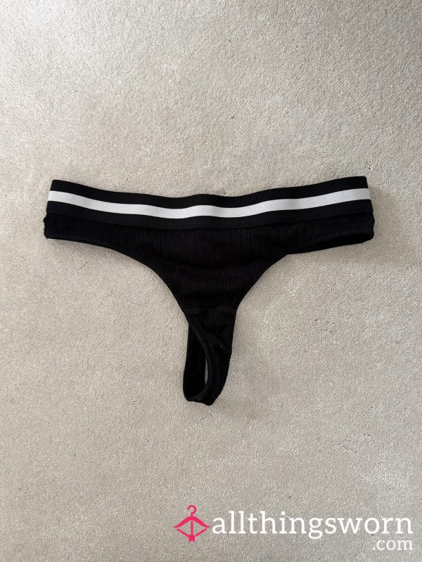 Worn Black Ribbed Thong🖤