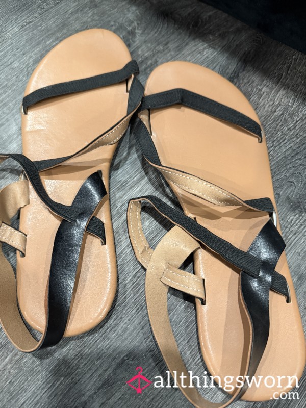 Worn Black Sandals