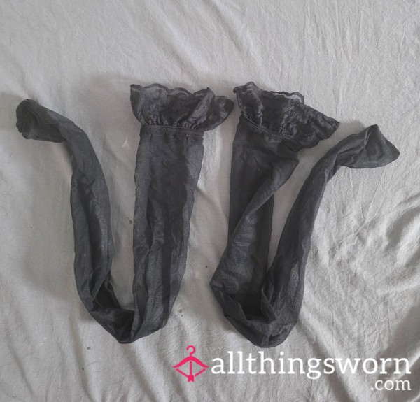 Worn Black Sheer Stay-Up Stockings