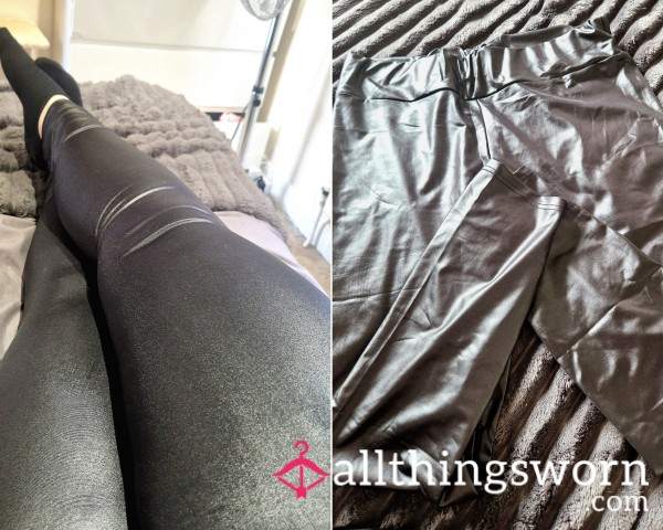 Worn Black Shiny Leggings – Clingy, Comfy & Oh So Close