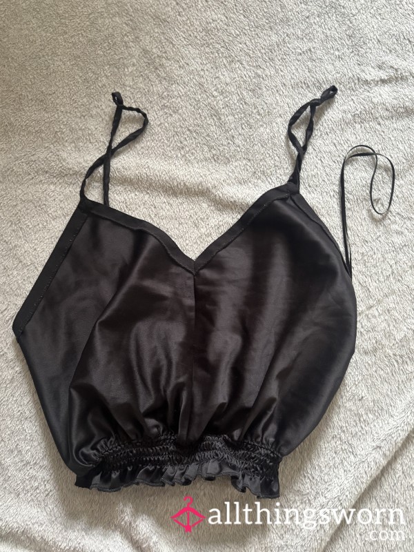 🖤 WORN BLACK SILKY TOP — Smooth, Seductive & Skin-Kissed 🖤