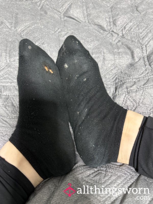 Worn Black Socks – Dirty, Well-Used & Holey 🖤