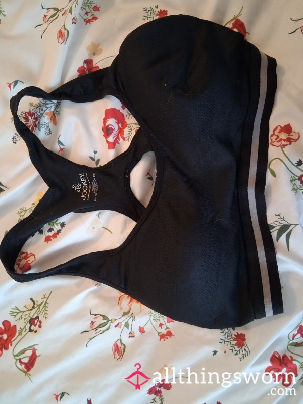 Worn Black Sports Bra – Snug Fit, Soft & Worn During Workouts